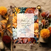 Rust Orange, Mustard Yellow, and Brown Wedding Invitation