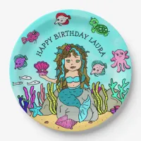 Pretty Pesonalized Turquoise Mermaid Birthday Paper Plates