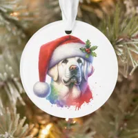 White Lab in Santa Hat Christmas Ornament