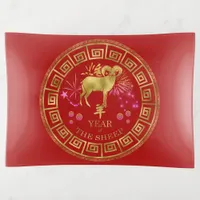 Chinese Zodiac Sheep Red/Gold ID542 Trinket Tray