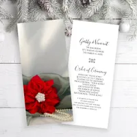 Poinsettia and Pearls Green Winter Wedding Program