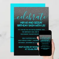 Modern Girly Ice Blue 60 and Sizzlin' Invitation