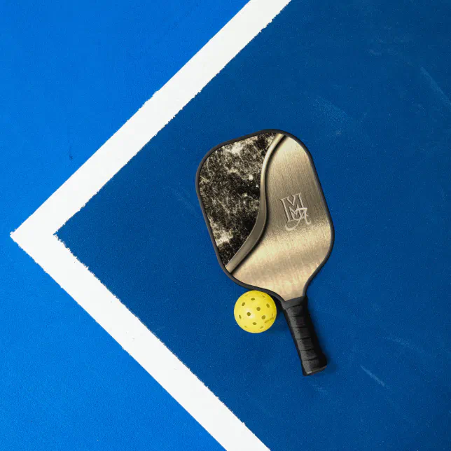 Gold Brushed Metal and Metallic Stone Monogrammed  Pickleball Paddle