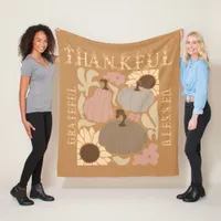 Boho Fall Grateful Thankful Blessed Thanksgiving Fleece Blanket