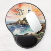 Watercolor Sketch Byron Bay Lighthouse Monogram | Gel Mouse Pad