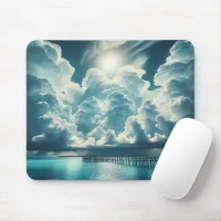 Beautiful Ocean, Dock and Fluffy Clouds Mouse Pad