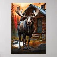 *~* Nature Cabin AP49 MOOSE Forest Cottage STREAM Poster