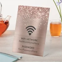 Glittery Rose Gold Foil WiFi Network and Password Pedestal Sign