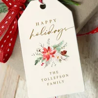 Elegant Boho Vintage Poinsettia Greenery Christmas Gift Tags