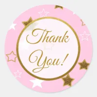 Pink and Gold Stars Thank You  Baby Shower Sticker