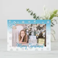 White and Blue Snowflakes Elegant Christmas Card