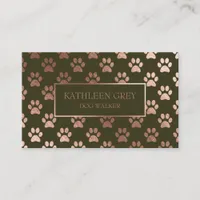 Rose Gold And Olive Paw Print Pattern Business Card