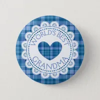 World's Best Grandma Blue Plaid Button