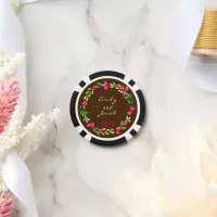 Elegant Pink Floral Wreath Brown Wedding Poker Chips