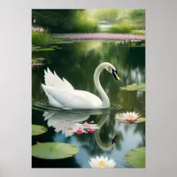 Elegant White Swan in a Forest River Art Print