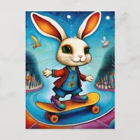 Adorable Skateboarding Rabbit Postcard