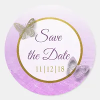 Lavender and Gold Butterfly Save the Date Stickers
