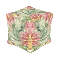 Desert Blooms Red and Green Cube Pouf