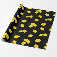 Exotic Yellow Hibiscus Flower on Black Wrapping Paper