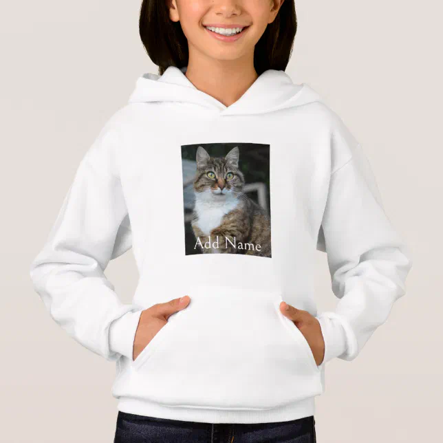Custom Photo Cat and Name Personalized Girl Kid Hoodie