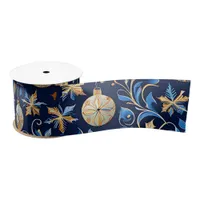 Blue and Gold Ornamental Designs Christmas Satin Ribbon