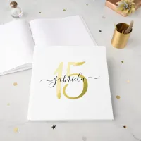 Elegant Personalized Gold 15th Birthday Foil Guest Book