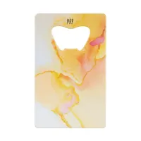 *~*  Marble Watercolor Orange Yellow Gold Fuchsia Credit Card Bottle Opener