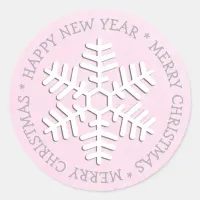 Pink Snowflake Merry Christmas Sticker
