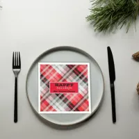 Red Black White Retro Classic Plaid Happy Holidays Napkins