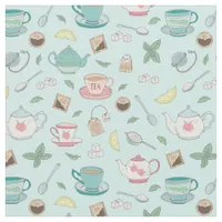 Vintage Tea Party Tea Cups and Teapots Pattern Fabric