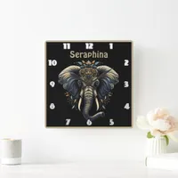 Elegant elephant adorned with intricate patterns square wall clock