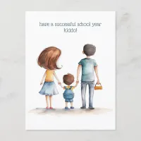 Parents and the School Kid Postcard