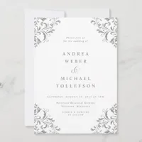 Elegant Vintage Classic Silver Gray Wedding Invitation