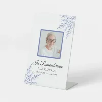 Blue Winter Snowflakes Celebration of Life Funeral Pedestal Sign