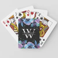 Blue and Purple Watercolor Floral Monogram Name Poker Cards