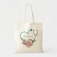 Floral Stethoscope Heart Medical Nurse Doctor Tote Bag