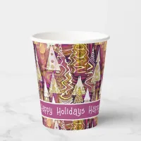 Magenta Gold Christmas Merry Pattern#25 ID1009 Paper Cups