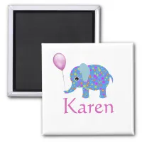 Colorful Blue Elephant | Purple Balloon and Name Magnet