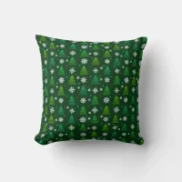 Christmas tree forest, snowflakes and red blue dot throw pillow