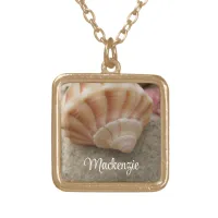 Personalized Seashell Beach  Gold Plated Necklace