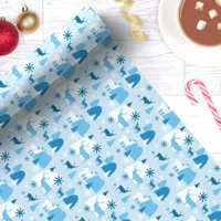 Blue Christmas Deer Snowflake Wrapping Paper