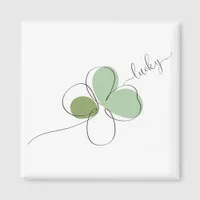 Lucky Four Leaf Clover Minimalist Line Art   Magnet