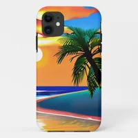 Sunset and Palm Trees Silhouettes  iPhone 11 Case