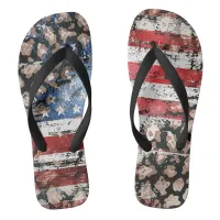 *~* Grunge Distressed AP27 USA Flag Leopard Flip Flops