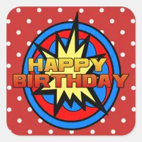 Pop Art Superpower Hero Happy Birthday Stickers