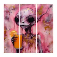 Pink Alien With An Orange Juice Triptych