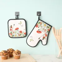 Poppies, Wildflowers, and Butterflies Floral Oven Mitt & Pot Holder Set