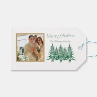  Green white Pagoda Merry Christmas Tree 1-Photo Gift Tags