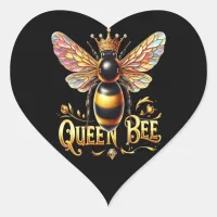 Majestic Queen Bee Illustration Featuring a Crown  Heart Sticker