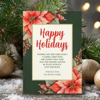 Elegant Red Poinsettia Christmas  Holiday Card